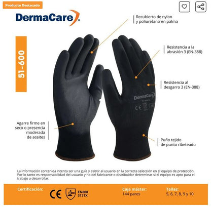 Guante de poliéster con poliuretano, DermaCare, 51-600