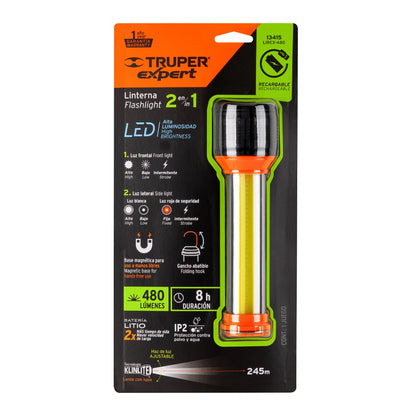 Linterna recargable con luz emergencia, 480lm, 13415 Truper Expert