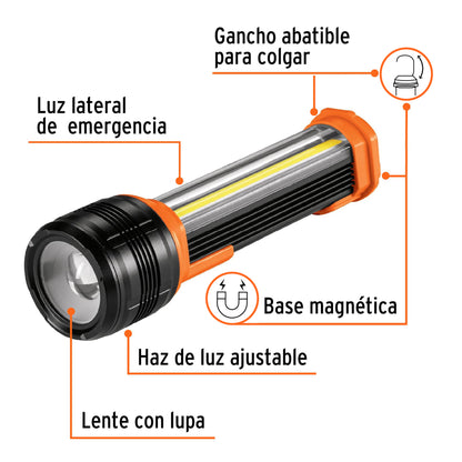 Linterna recargable con luz emergencia, 480lm, 13415 Truper Expert