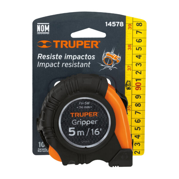 Flexometro Gripper contra impactos 5 m cinta 19 mm, Seguro Truper - Imagen 4