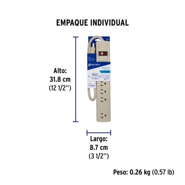 Multicontacto 16 AWG uso rudo con 6 entradas, Volteck - Imagen 3