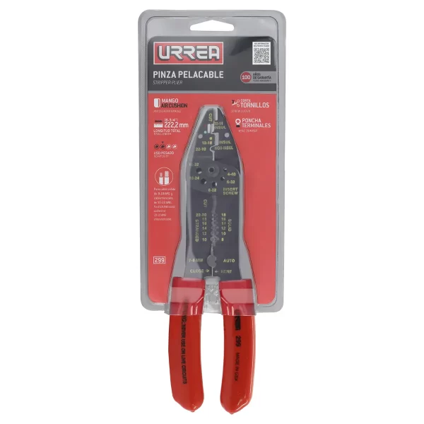 Pinza pelacable con mango aircushion 10-22 AWG de 8-3/4" poncha terminales, Urrea, 299 - Imagen 2