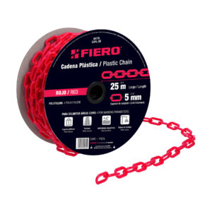 Metro de cadena de 5 mm de plástico roja, carrete de 25 m, FIERO, 44176
