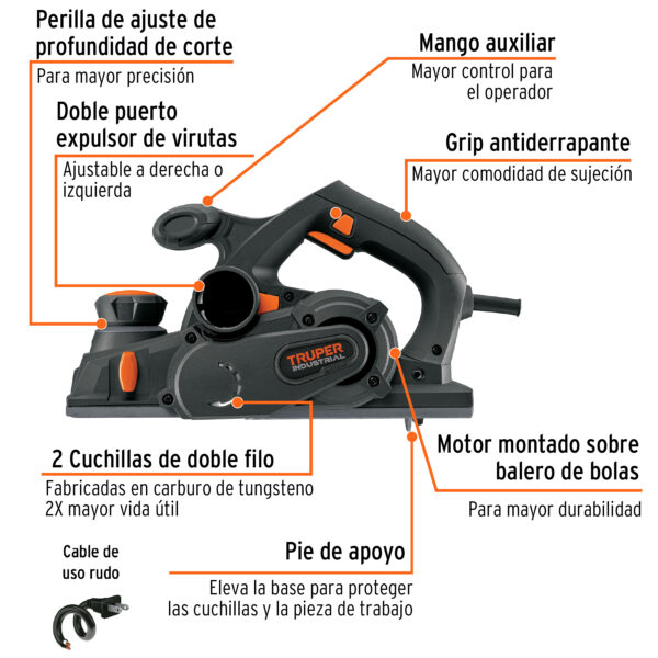 Cepillo electrico TRUPER 4-1/2", 950W, INDUSTRIAL - Imagen 3
