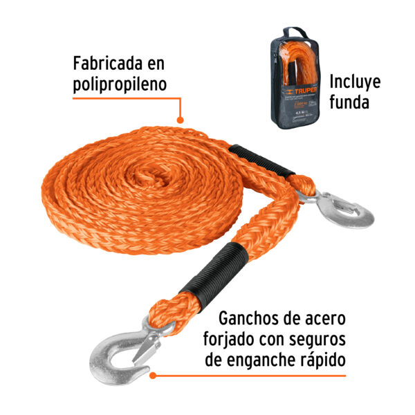 Cuerda con ganchos para remolque seguro 27 mm x 4.5 m, Truper - Imagen 4