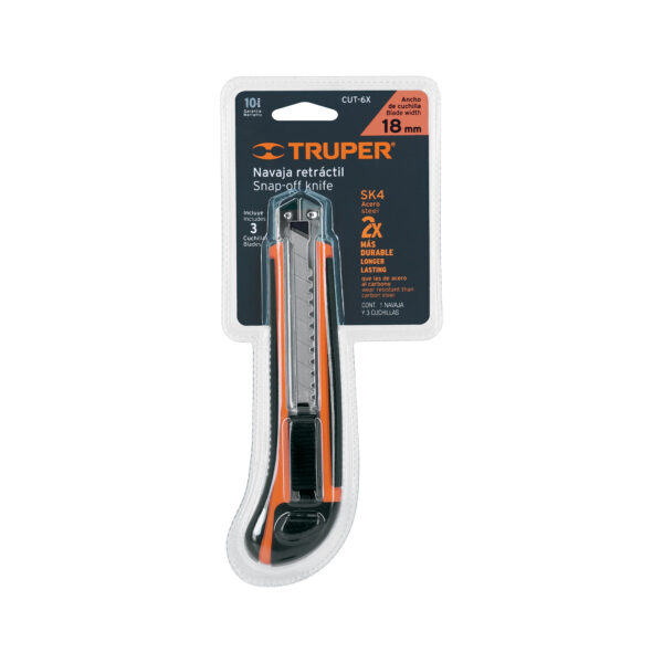 Cutter de 18 mm profesional con alma metálica y grip, Truper - Imagen 2