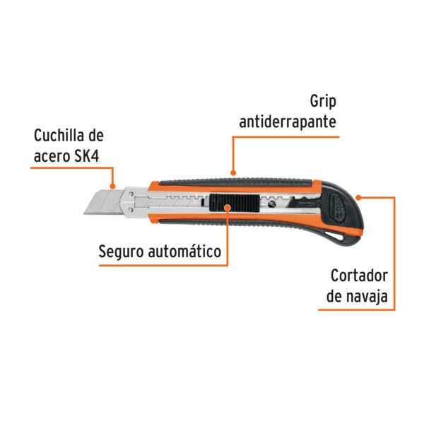 Cutter de 18 mm profesional con alma metálica y grip, Truper - Imagen 4