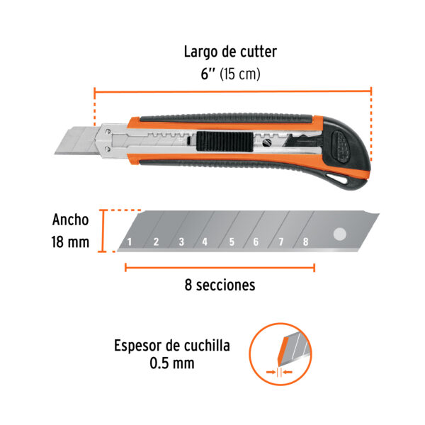 Cutter de 18 mm profesional con alma metálica y grip, Truper - Imagen 3