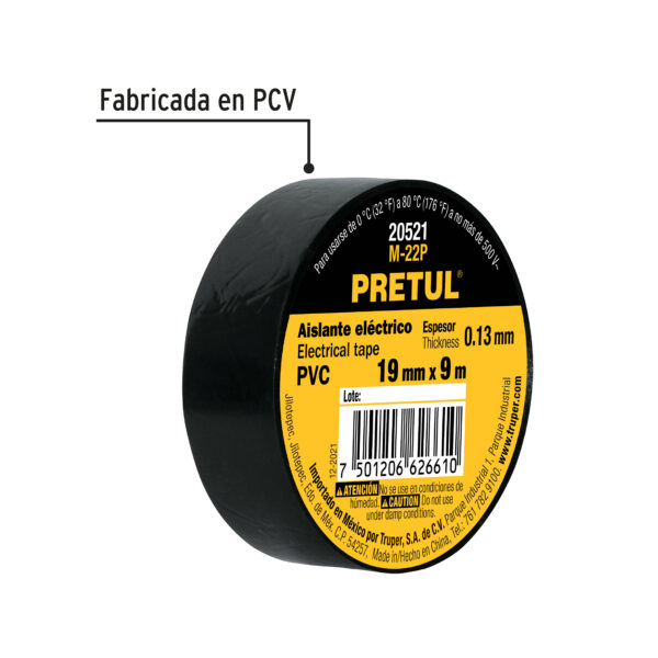 Cinta de aislar de 9 m x 19 mm, negra, Pretul - Imagen 4