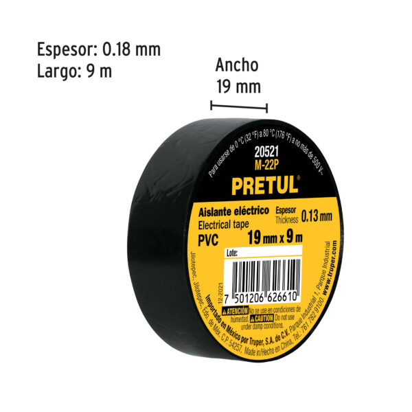 Cinta de aislar de 9 m x 19 mm, negra, Pretul - Imagen 5