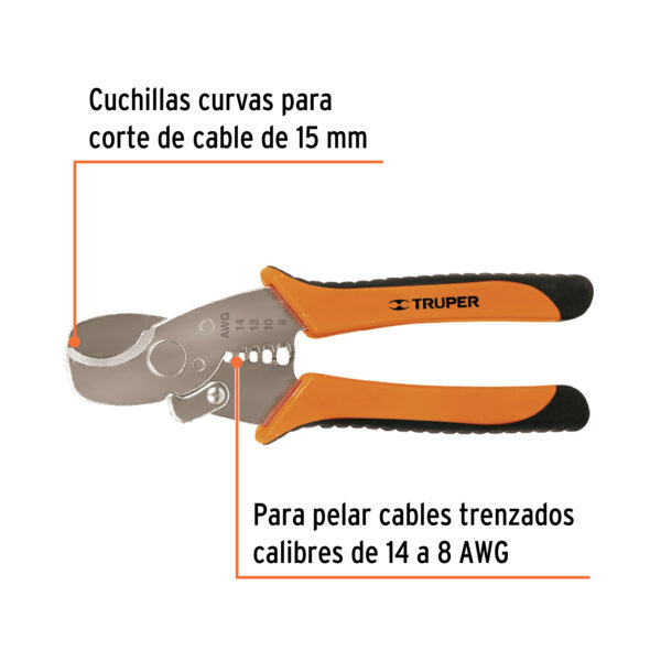 Pinza profesional 7 pulgadas pela cables y corta cables, 14 a 8 AWG - Imagen 4