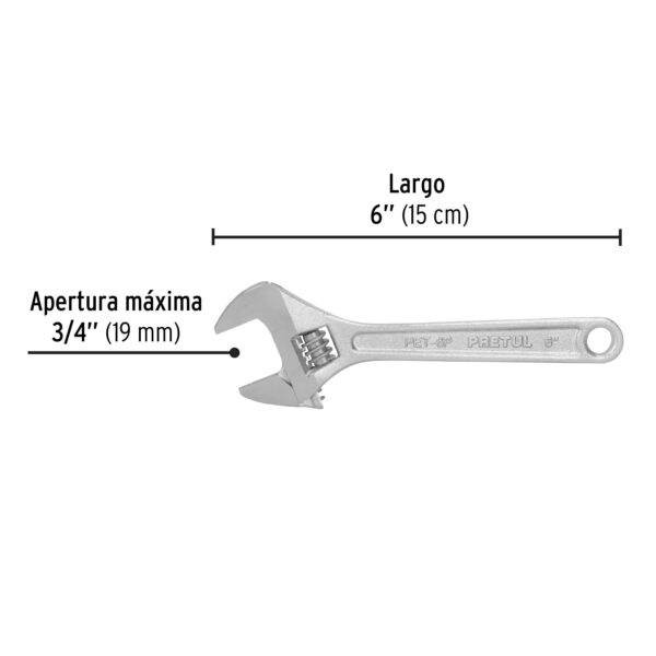Llave ajustable (perico) 6" cromada, Pretul - Imagen 3