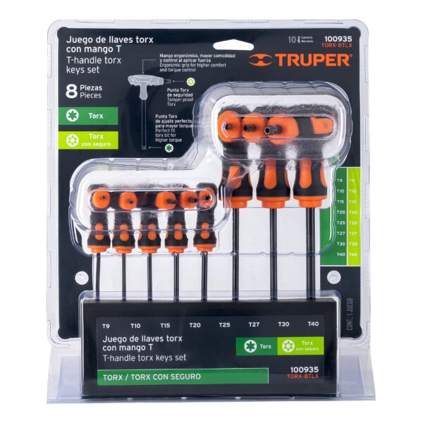 Juego de 8 llaves torx extralargas con mango T, Truper - Imagen 2