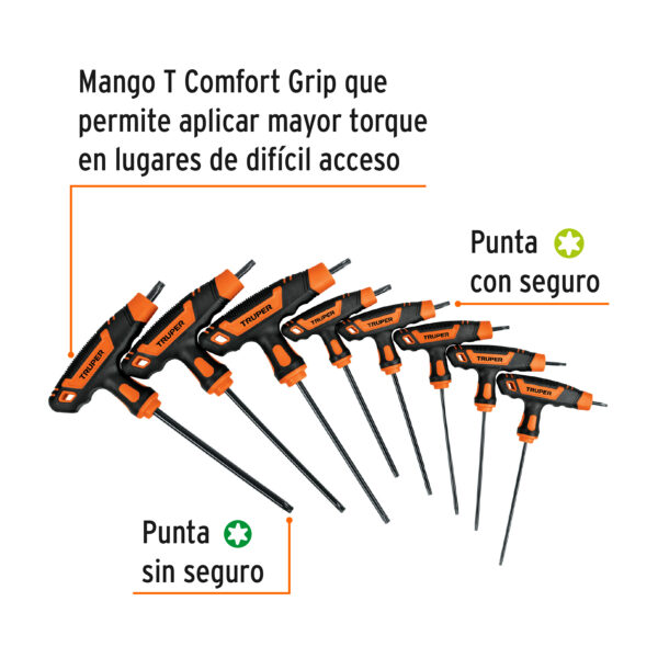 Juego de 8 llaves torx extralargas con mango T, Truper - Imagen 3