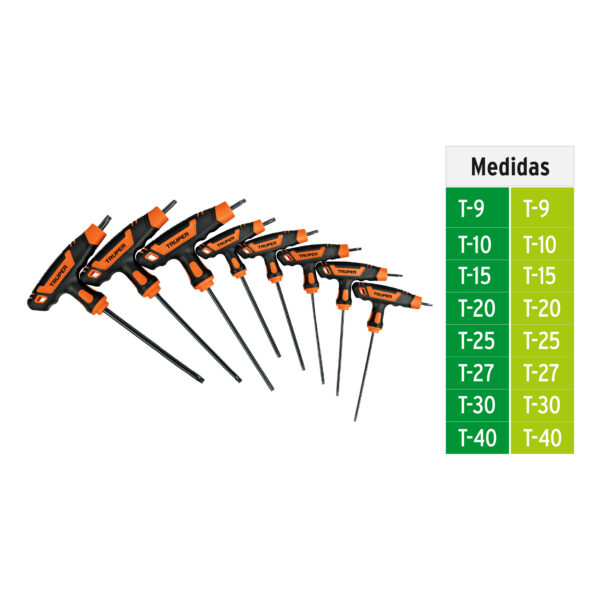 Juego de 8 llaves torx extralargas con mango T, Truper - Imagen 4