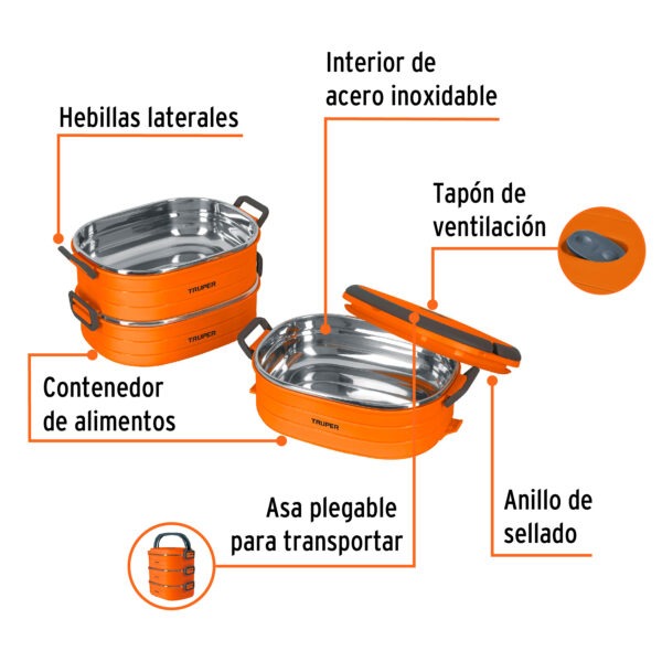 Lonchera térmica con 3 contenedores de acero inoxidable, Truper - Imagen 3