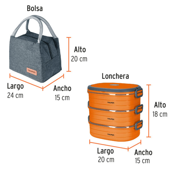 Lonchera térmica con 3 contenedores de acero inoxidable, Truper - Imagen 4