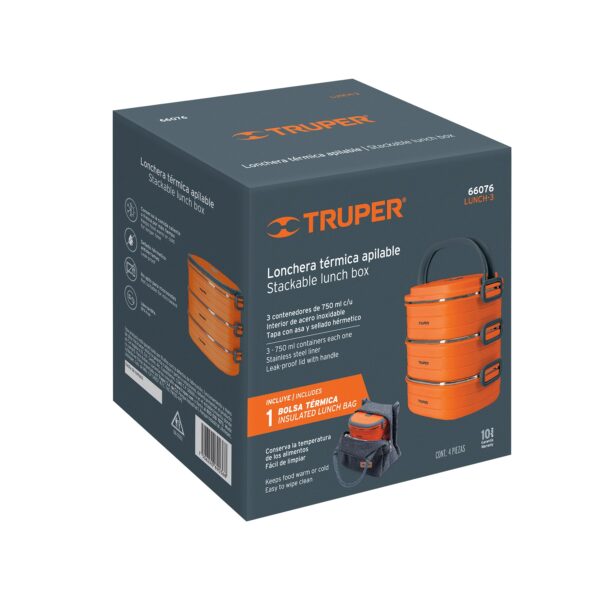Lonchera térmica con 3 contenedores de acero inoxidable, Truper - Imagen 6