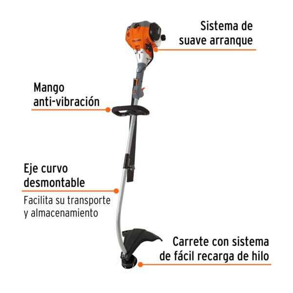 Desbrozadora a gasolina 30cc mango tipo "D", 17"corte, curva, 12498, Truper - Imagen 2